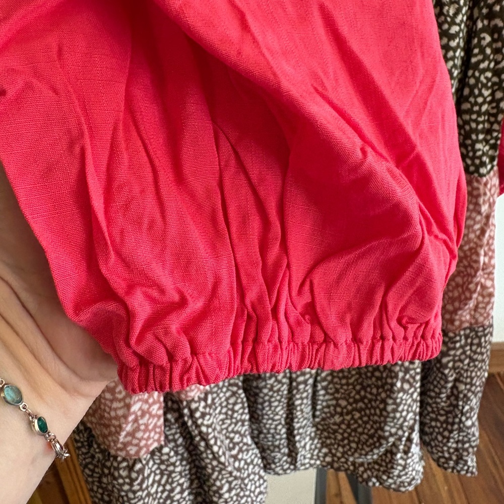 ODDY Hot Pink and Brown Tiered Long Sleeve Dress - Picture 4 of 6